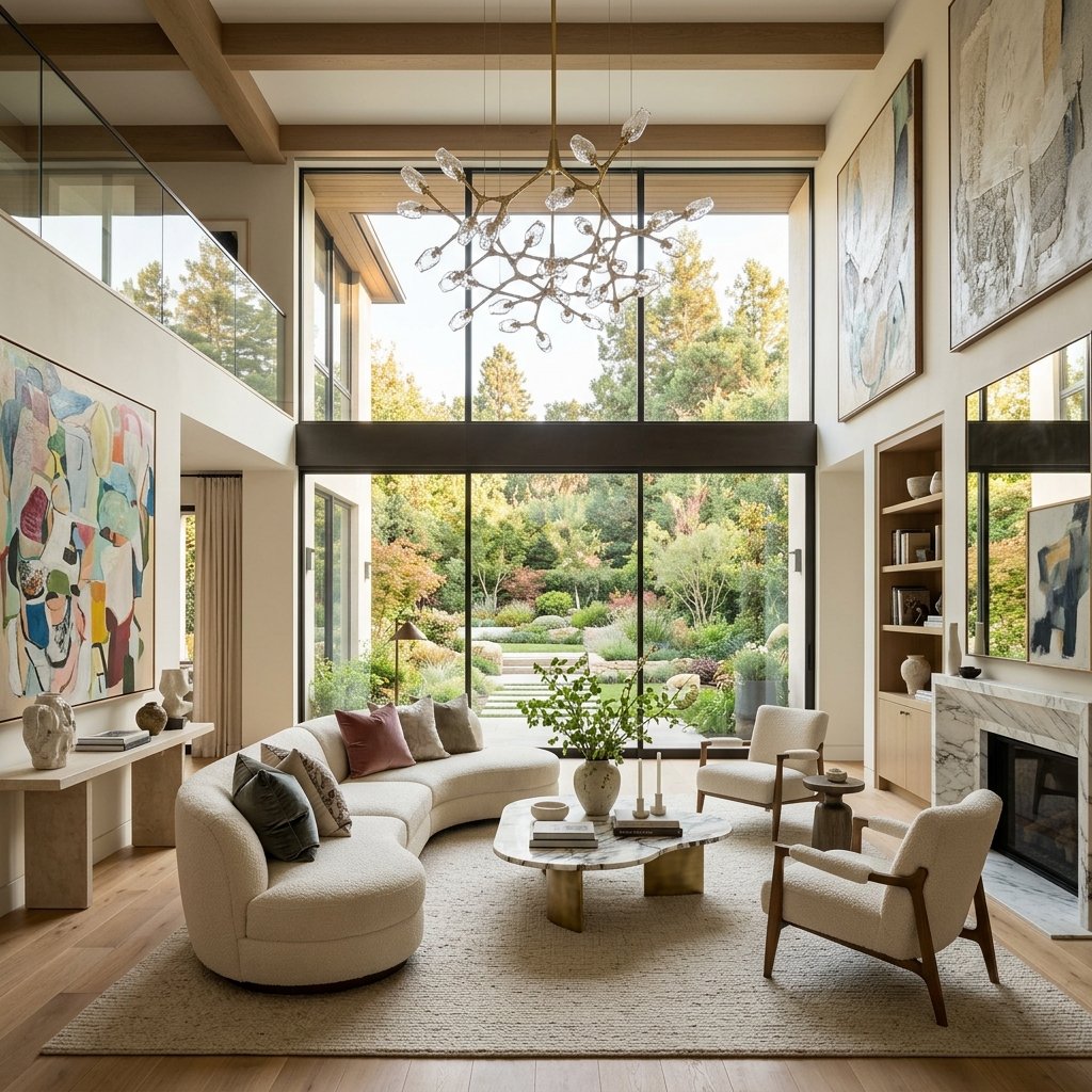 Grand living room with double-height ceiling
